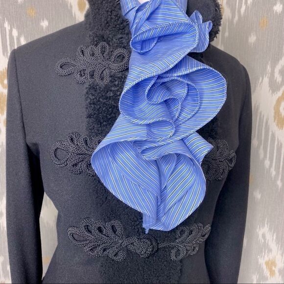 Ralph Lauren Black Wool Flannel Lamb Fur Trimmed Passementerie Military Jacket - Picture 15 of 17